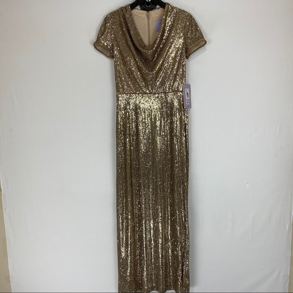 JS Collections Sequin Cowl Neck Column Gown - Picture 5 of 8